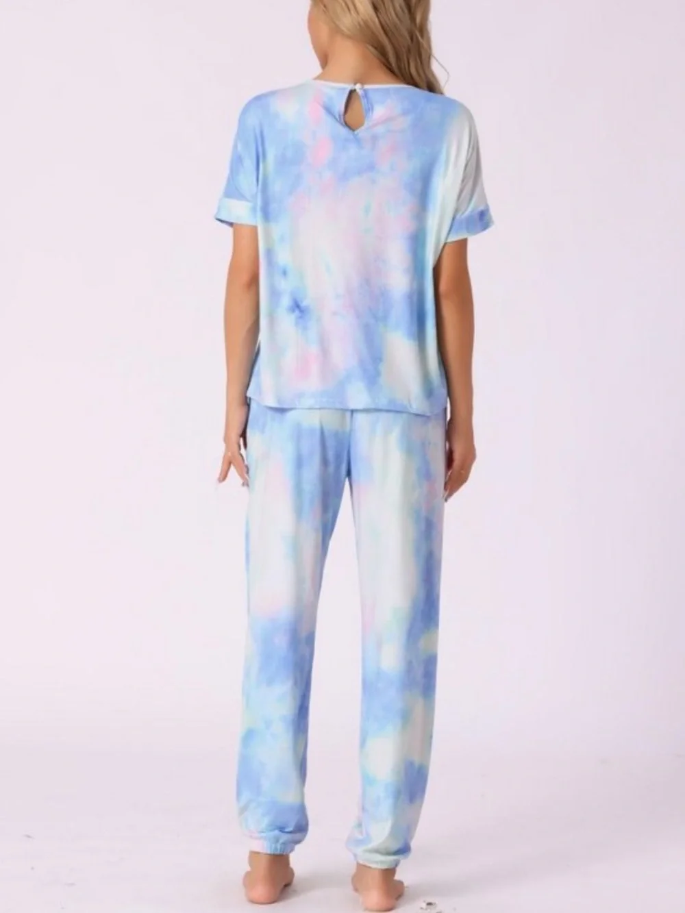 Tie-Dye Blue & Pink Women's Loungewear Pajama Set